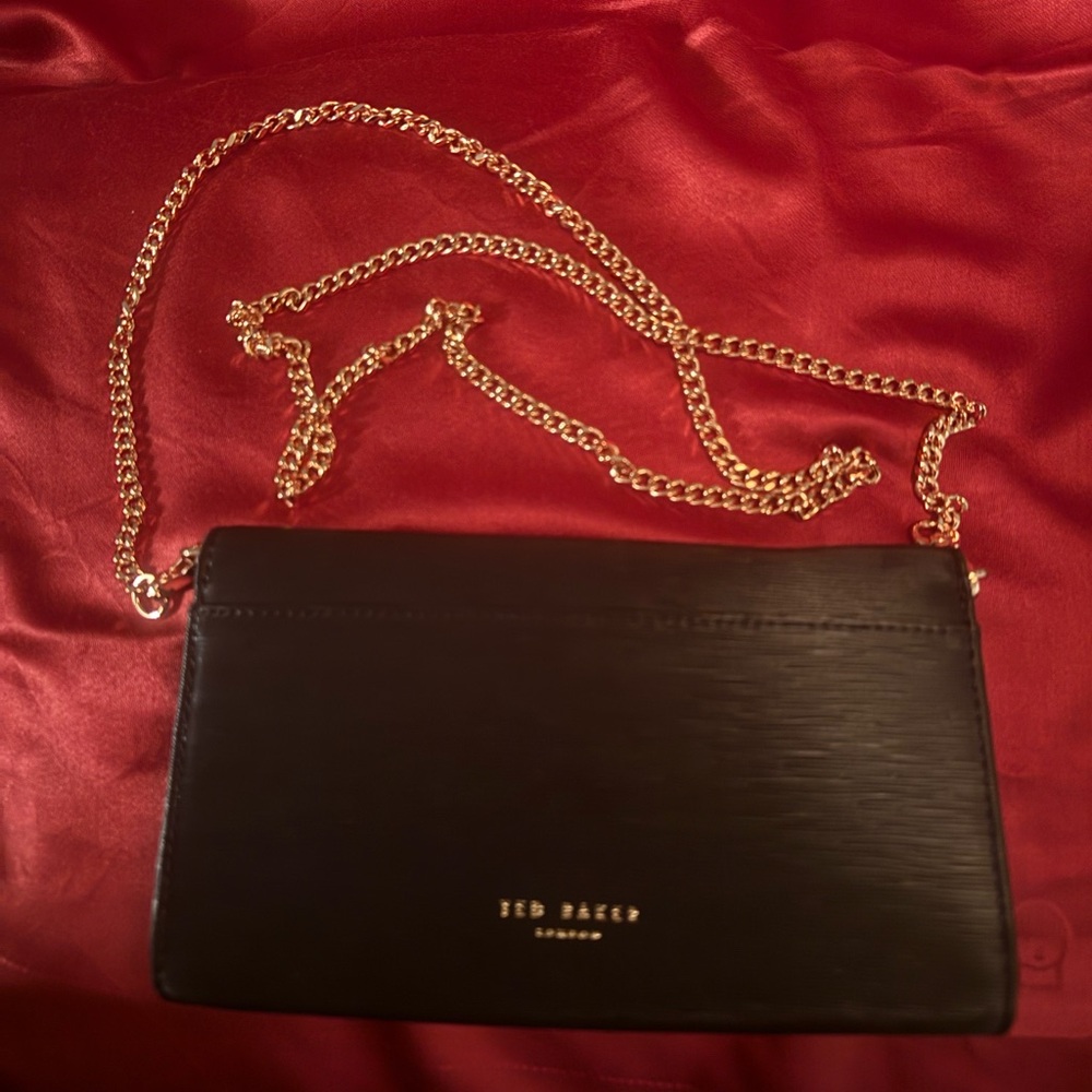 Ted Baker Black Bark Texture Bow Matinee Wallet on Chain